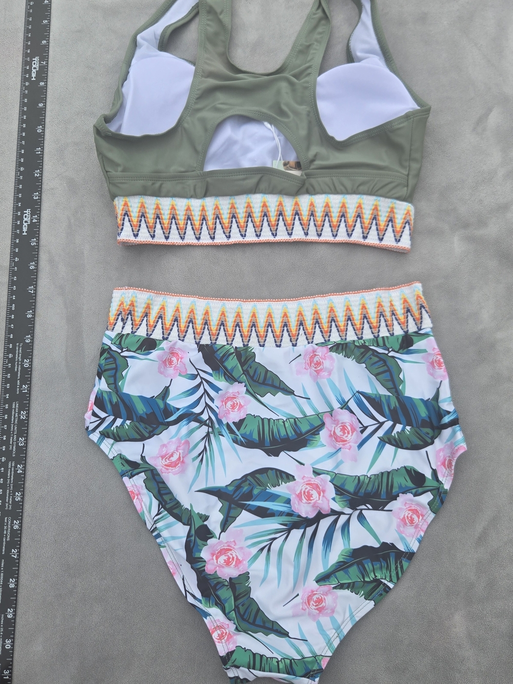 Dokotoo Olive Green High-Waist Floral Bikini Set - NEW - Picture 4 of 8